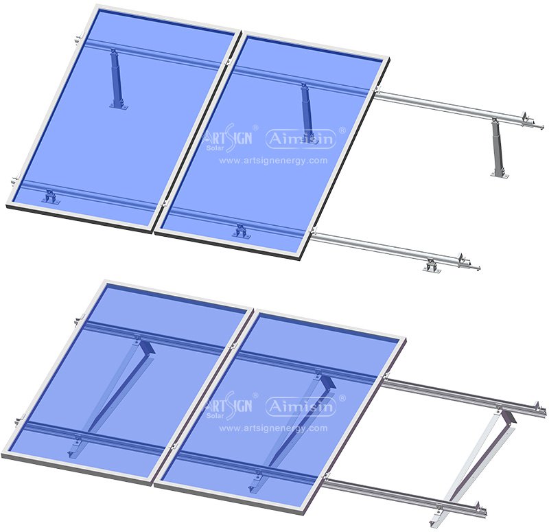 Estructuras de aluminio solares triangulares de techo plano.