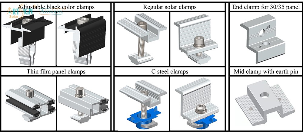 Abrazaderas para sistema de montaje solar.
