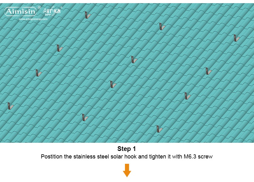 ARTE SIGN Paso de instalación de soportes de montaje solar para techo de tejas inclinadas