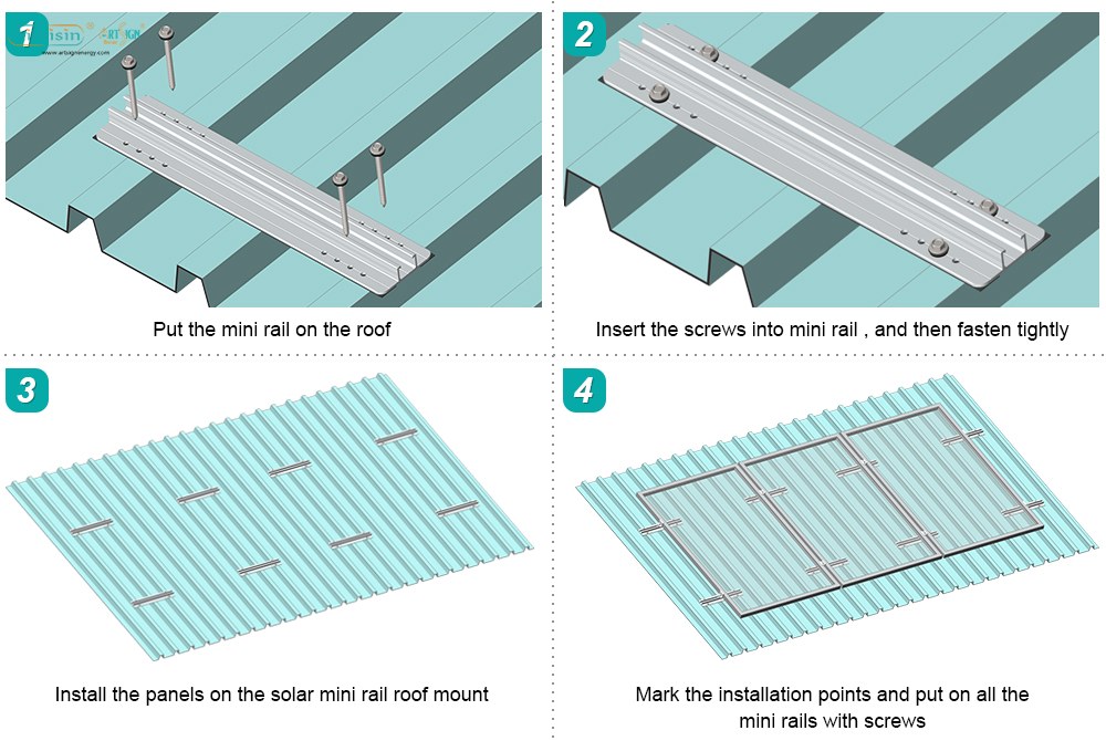 ART SIGN Sistema de montaje solar sin rieles para escalones metálicos de instalación en tejados